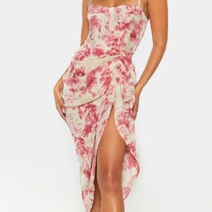 Fuschia tie dye print corset & mini skirt